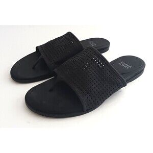 Eileen Fisher Blk Suede Flat Thong Sandal Wide Strap 7M